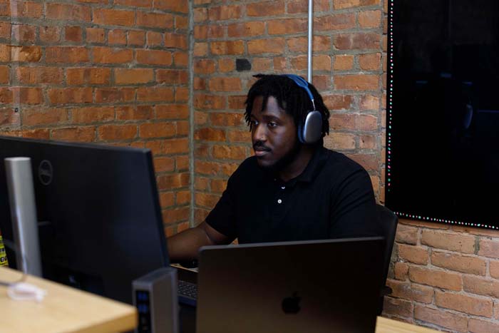 Clipcentric team member working in office